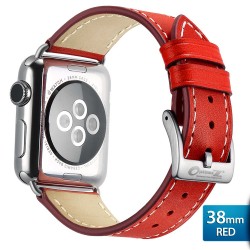 OptimuZ Premium Genuine Italy Leather Watch Band Strap for Apple Watch - 38mm Red