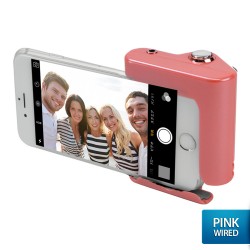 OptimuZ Wired Selfie Hero Hand Grip Shutter for Smartphone - Putih-Pink