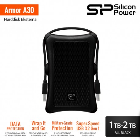 Silicon Power Armor A30 Harddisk Eksternal USB3.2 - 1TB-2TB All Black