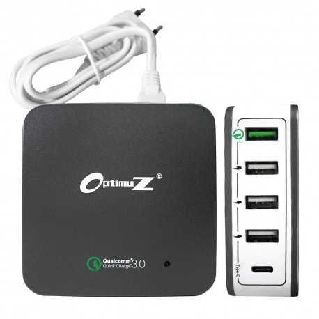 OptimuZ QC-020PT 5 Port USB Quick Charge 3.0 Charger 40W + Type C - Grey-White