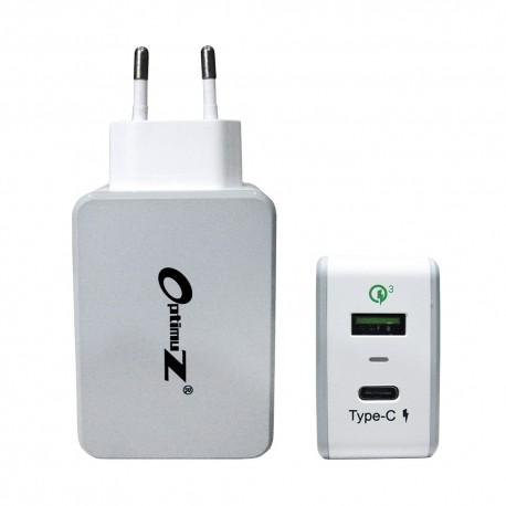 OptimuZ QC-030PT 2 Ports Quick Charge 3.0 Wall Charger 33W + Type-C - White