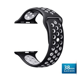 OptimuZ Sport Nice Watch Band Strap Breathable Silicone for Apple Watch - 38mm Black-white