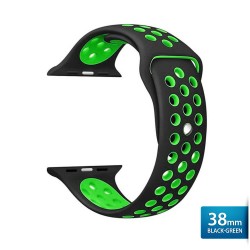 OptimuZ Sport Nice Watch Band Strap Breathable Silicone for Apple Watch - 38mm Black-green