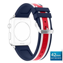 OptimuZ Sport Dual Tone Watch Band Strap Silicone for Apple Watch - 42mm Navy-red-white