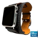 OptimuZ Premium Leather Cuff Bracelets Watch Band Strap for Apple Watch - 38mm Black