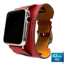 OptimuZ Premium Leather Cuff Bracelets Watch Band Strap for Apple Watch - 42mm Red