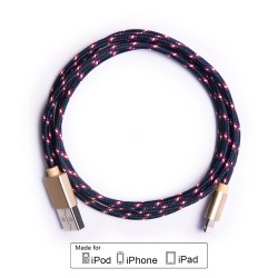 ALTO Kabel Data & Charger Lightning Fabric Braided - Apple MFi-Certified – 1meter Navy-Gold