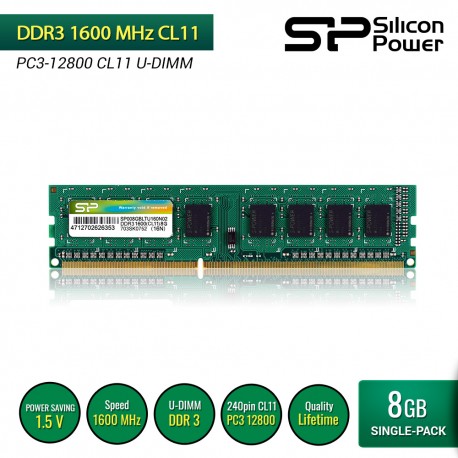 Silicon Power DDR3 1600MHz CL11 PC3-12800 UDIMM - 8GB