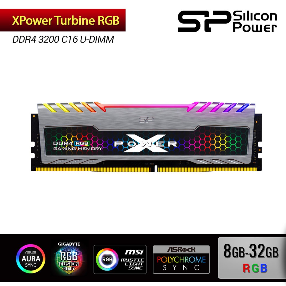 Silicon Power DDR4 3200 C16 UDIMM XPower Turbine RGB Gaming - 8GB-32GB