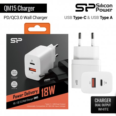 Silicon Power Wall Charger QM10CW + LK20CL1M Kabel Type-C 1m - White